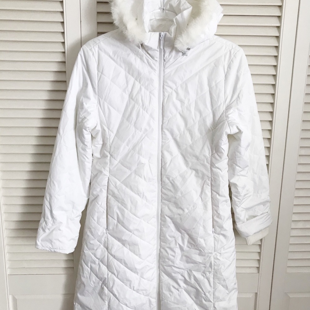 LONG PUFFER COAT REMOVABLE FAUX FUR HOOD SM NWOT